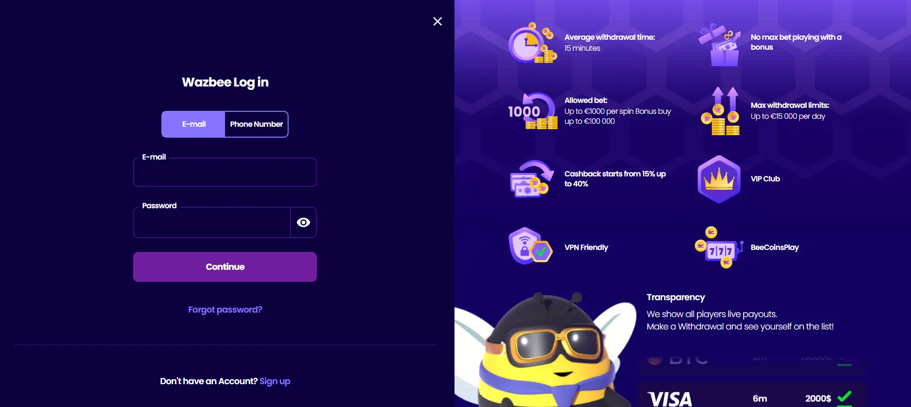 Wazbee paskyros registracija